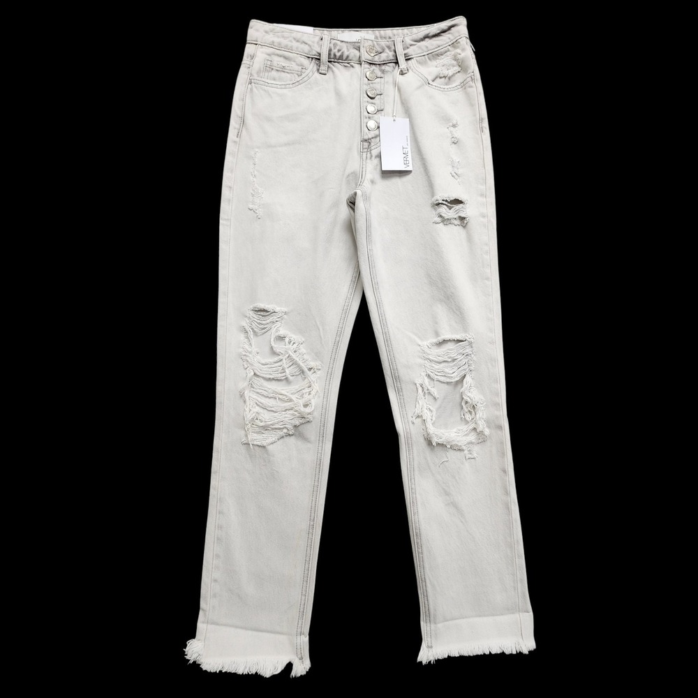Vervet Emma Mom Jeans Womens Size 26 Light Wash Distressed Button Fly NEW w/ Tag